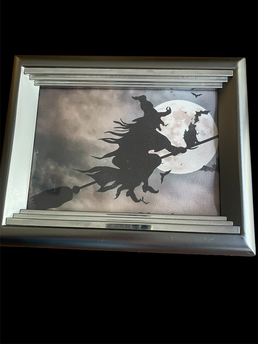 Witch Silhouette Moon Art Silver Tone Frame 6.5 x 8.5 #goth #witch #halloween